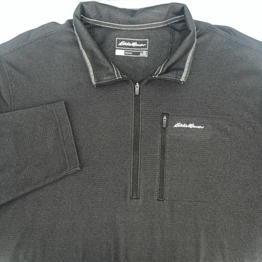 Eddie Bauer Travex Men's Pullover 1/4 Zip Sweater Black‎ Mock Neck Size 3XL